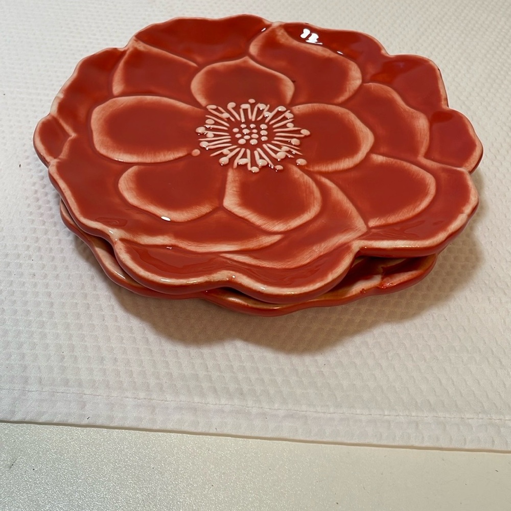 Magenta Red/Pink Poppy  Floral 8.75” Ceramic Plates